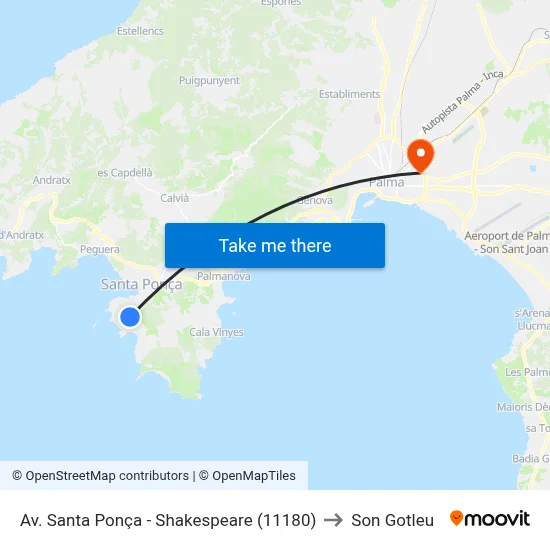 Av. Santa Ponça - Shakespeare (11180) to Son Gotleu map