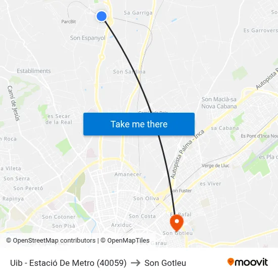 Uib - Estació De Metro (40059) to Son Gotleu map