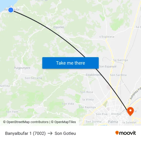 Banyalbufar 1 (7002) to Son Gotleu map