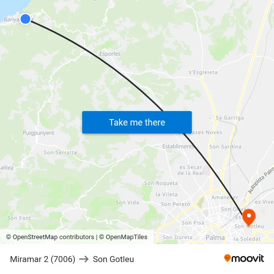 Miramar 2 (7006) to Son Gotleu map