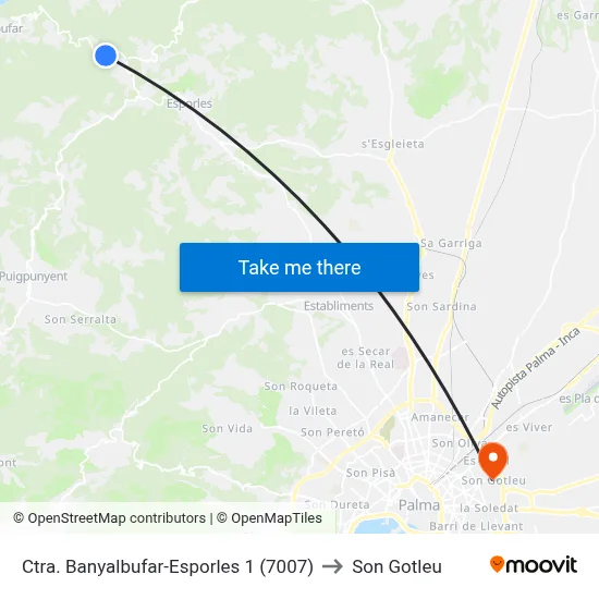 Ctra. Banyalbufar-Esporles 1 (7007) to Son Gotleu map