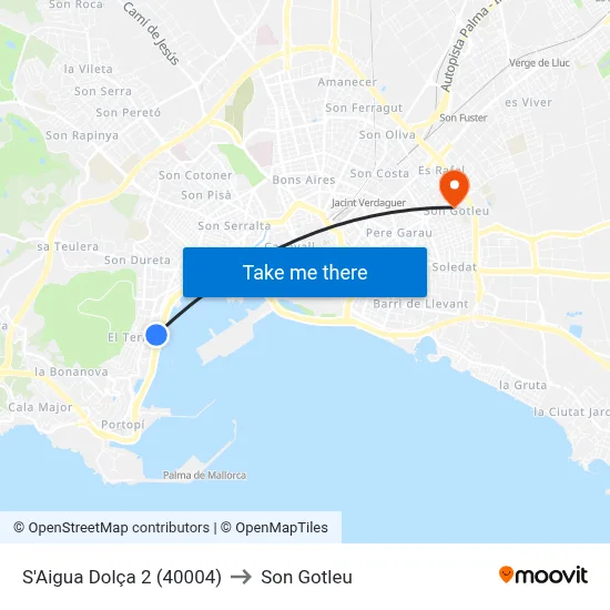 S'Aigua Dolça 2 (40004) to Son Gotleu map