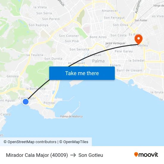 Mirador Cala Major (40009) to Son Gotleu map