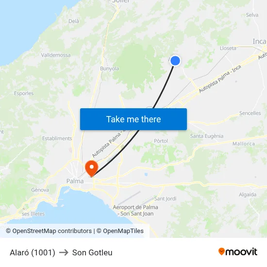 Alaró (1001) to Son Gotleu map