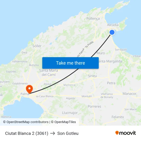 Ciutat Blanca 2 (3061) to Son Gotleu map