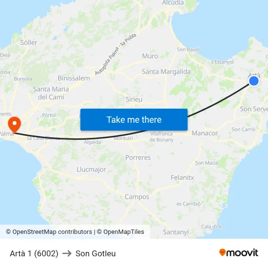 Artà 1 (6002) to Son Gotleu map