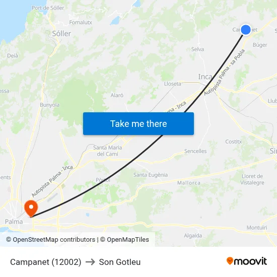 Campanet (12002) to Son Gotleu map