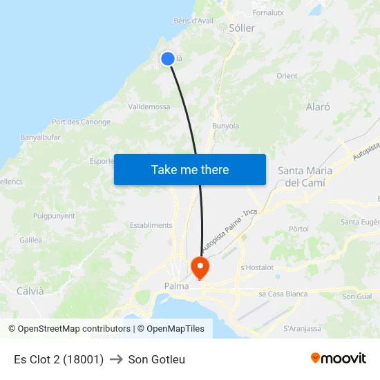 Es Clot 2 (18001) to Son Gotleu map