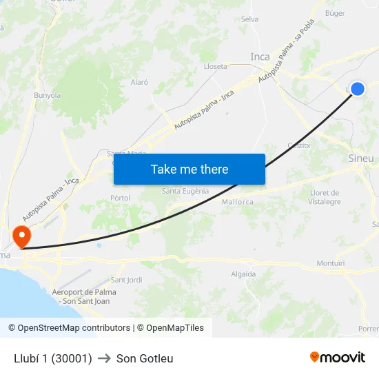Llubí 1 (30001) to Son Gotleu map