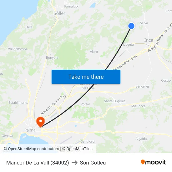 Mancor De La Vall (34002) to Son Gotleu map