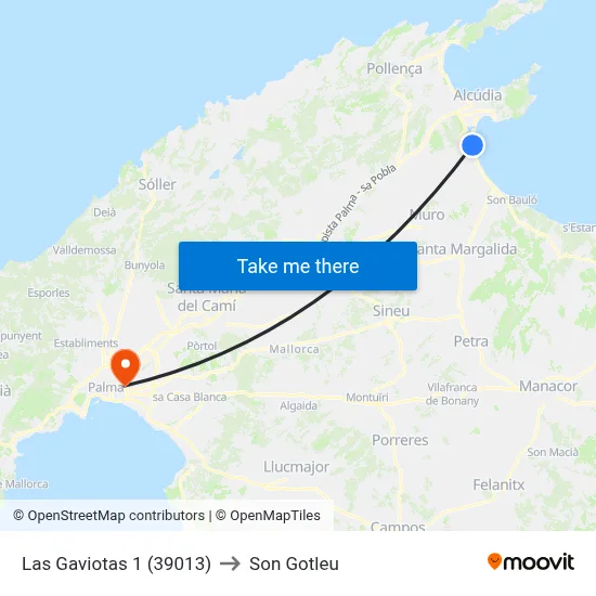 Las Gaviotas 1 (39013) to Son Gotleu map
