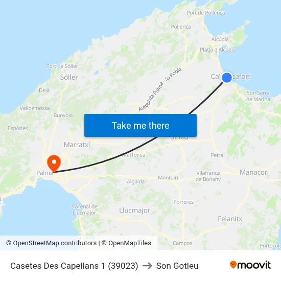 Casetes Des Capellans 1 (39023) to Son Gotleu map