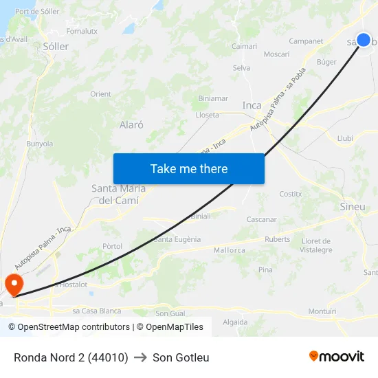 Ronda Nord 2 (44010) to Son Gotleu map
