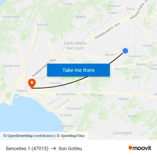 Sencelles 1 (47015) to Son Gotleu map