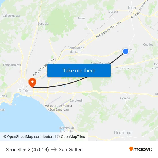 Sencelles 2 (47018) to Son Gotleu map