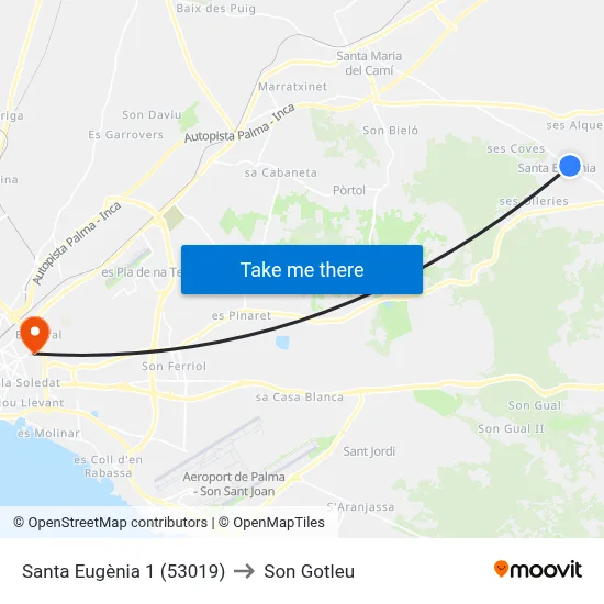 Santa Eugènia 1 (53019) to Son Gotleu map
