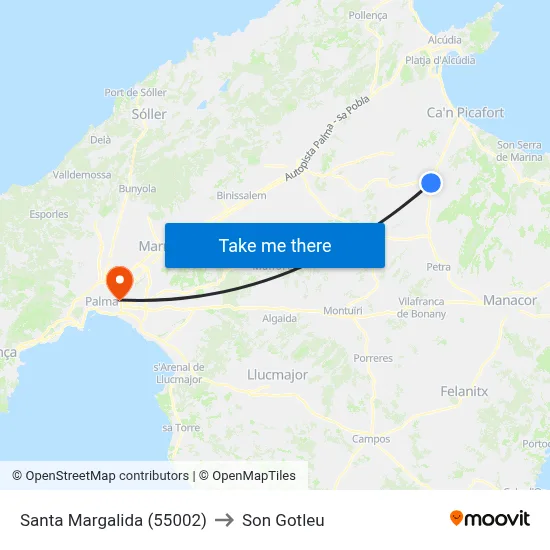 Santa Margalida (55002) to Son Gotleu map