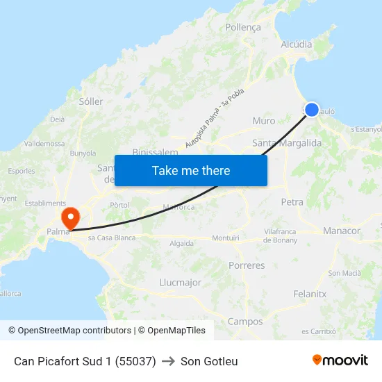Can Picafort Sud 1 (55037) to Son Gotleu map