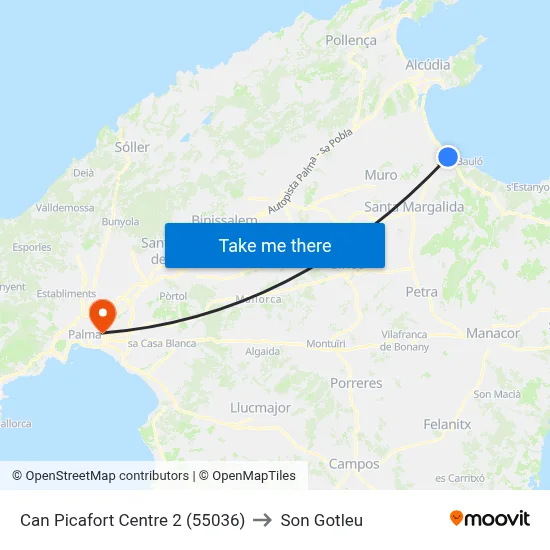 Can Picafort Centre 2 (55036) to Son Gotleu map