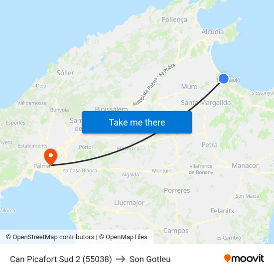 Can Picafort Sud 2 (55038) to Son Gotleu map