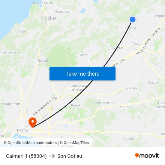 Caimari 1 (58004) to Son Gotleu map