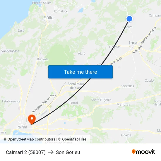 Caimari 2 (58007) to Son Gotleu map