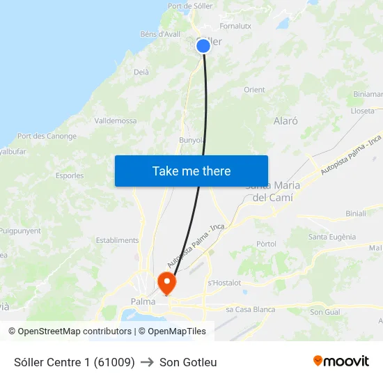 Sóller Centre 1 (61009) to Son Gotleu map