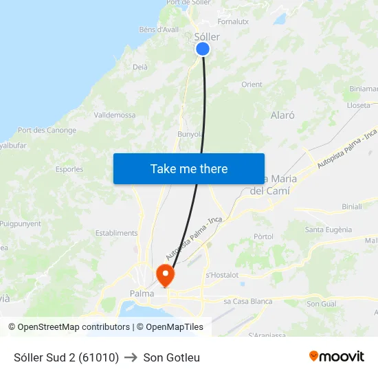Sóller Sud 2 (61010) to Son Gotleu map