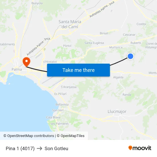Pina 1 (4017) to Son Gotleu map