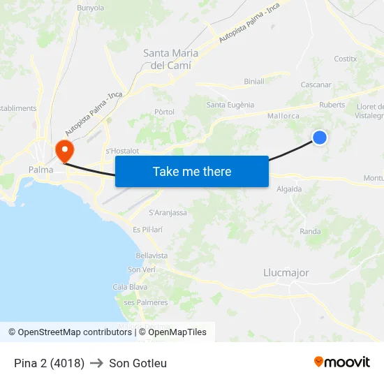 Pina 2 (4018) to Son Gotleu map