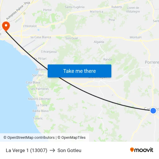 La Verge 1 (13007) to Son Gotleu map