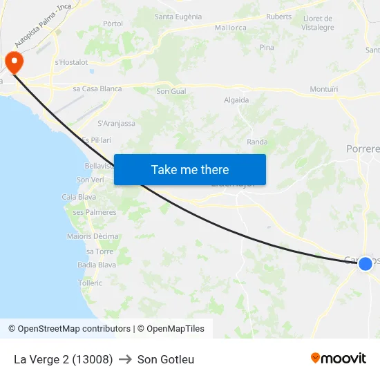 La Verge 2 (13008) to Son Gotleu map