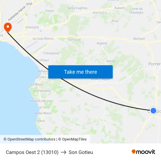 Campos Oest 2 (13010) to Son Gotleu map