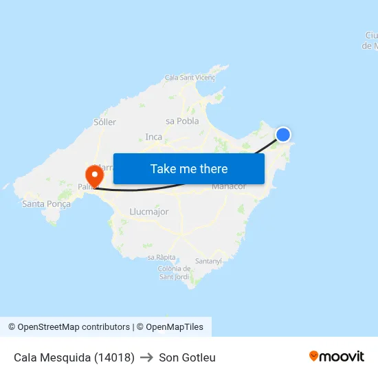 Cala Mesquida (14018) to Son Gotleu map