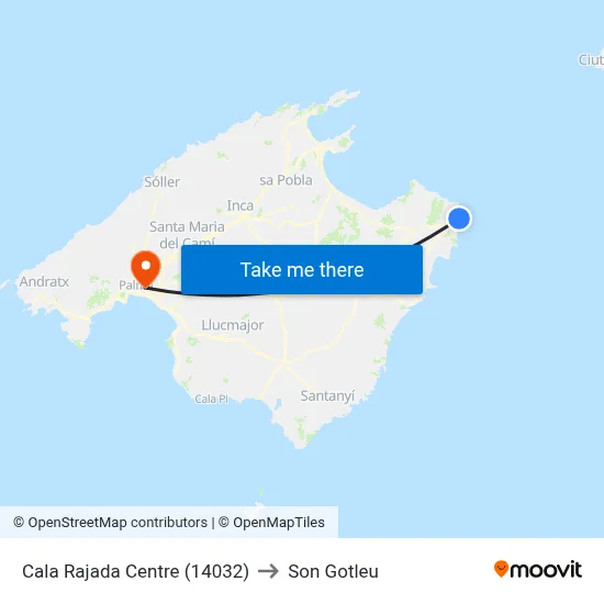 Cala Rajada Centre (14032) to Son Gotleu map