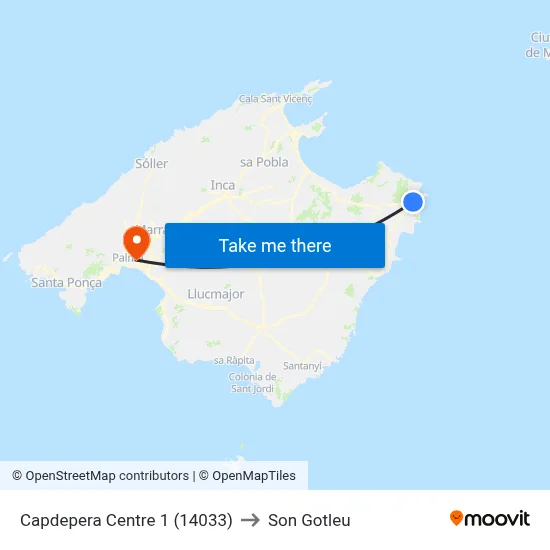 Capdepera Centre 1 (14033) to Son Gotleu map