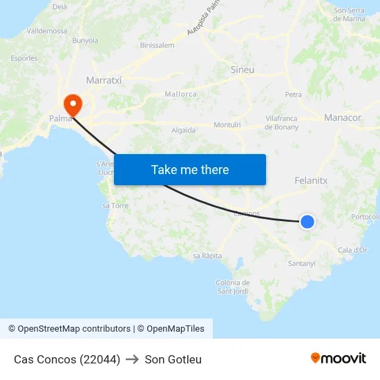 Cas Concos (22044) to Son Gotleu map