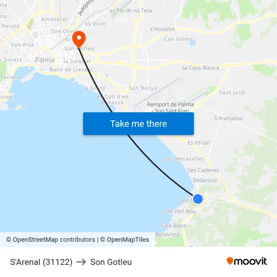 S'Arenal (31122) to Son Gotleu map