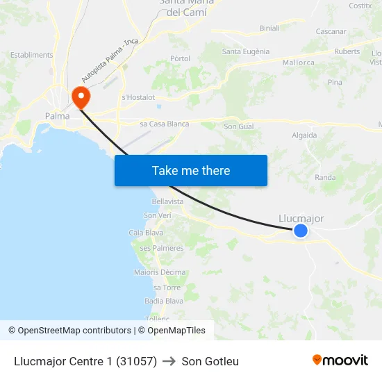 Llucmajor Centre 1 (31057) to Son Gotleu map