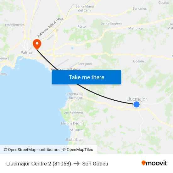 Llucmajor Centre 2 (31058) to Son Gotleu map