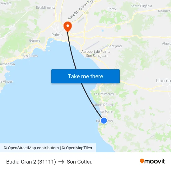 Badia Gran 2 (31111) to Son Gotleu map