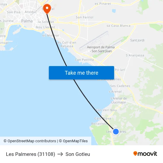 Les Palmeres (31108) to Son Gotleu map