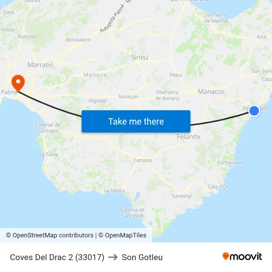 Coves Del Drac 2 (33017) to Son Gotleu map