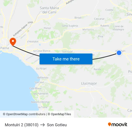 Montuïri 2 (38010) to Son Gotleu map