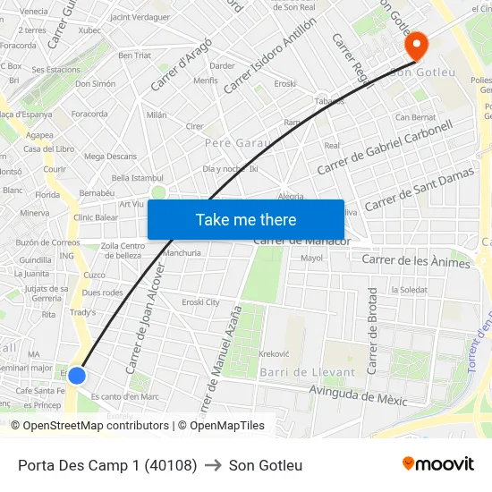 Porta Des Camp 1 (40108) to Son Gotleu map