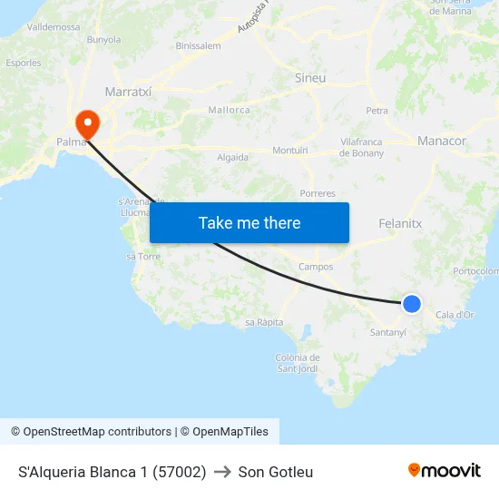 S'Alqueria Blanca 1 (57002) to Son Gotleu map