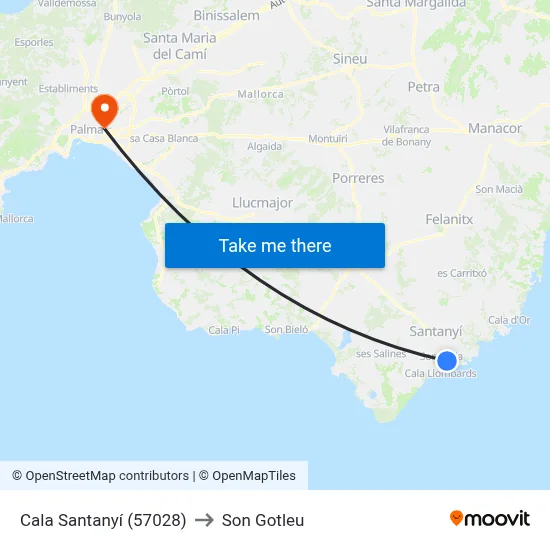 Cala Santanyí (57028) to Son Gotleu map