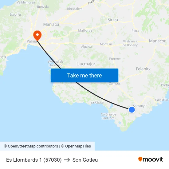 Es Llombards 1 (57030) to Son Gotleu map
