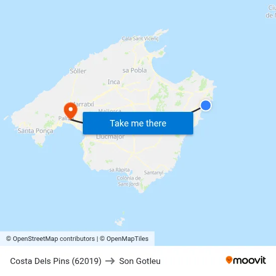 Costa Dels Pins (62019) to Son Gotleu map