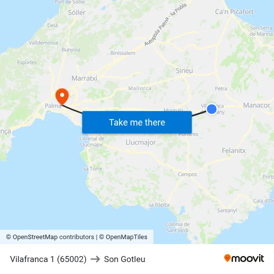 Vilafranca 1 (65002) to Son Gotleu map
